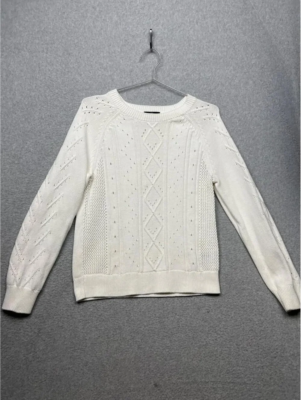 J Crew Knit Cable Pullover Sweater Womens M Classic Casual Simple White